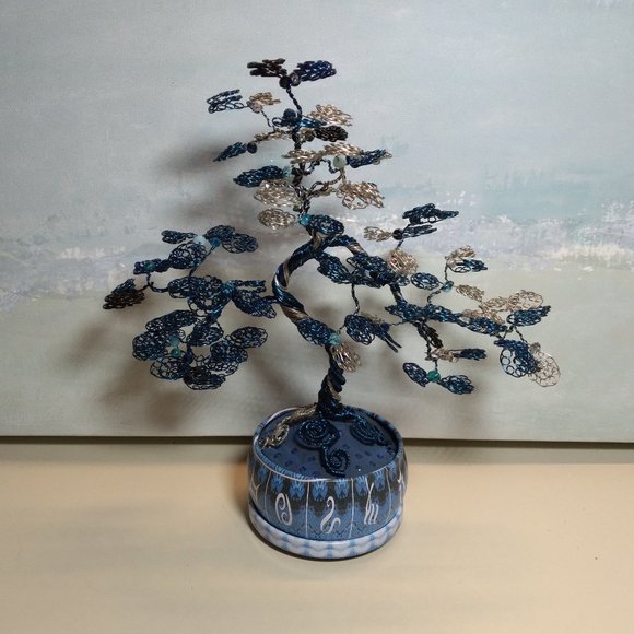 Blue, Silver, White & Black Bonsai Wire Tree (Tree of Life, Joshua Tree)